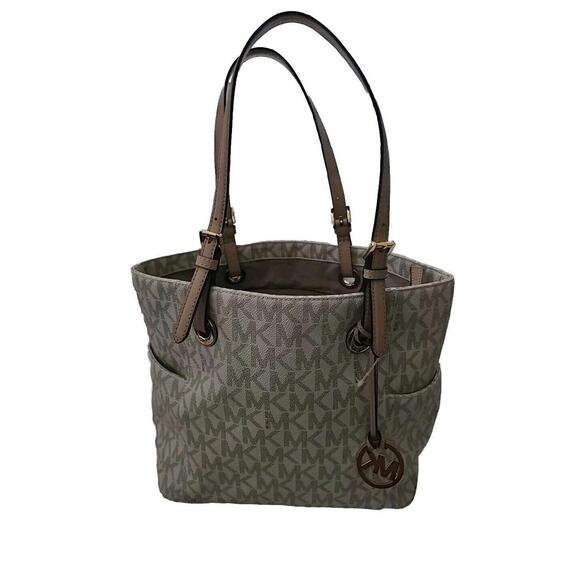 Michael Kors Tote Jet Set Logo Print Signature Vanilla Tote Handbag NWT - Picture 1 of 7